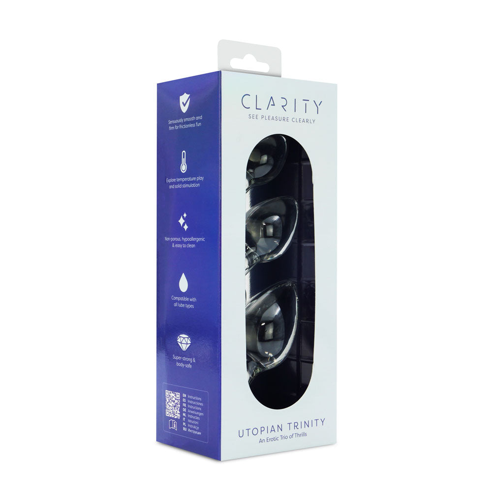 Clarity - Utopian Trinity - Clear Glass Butt Plugs - Set of 3 Sizes-CLA-24