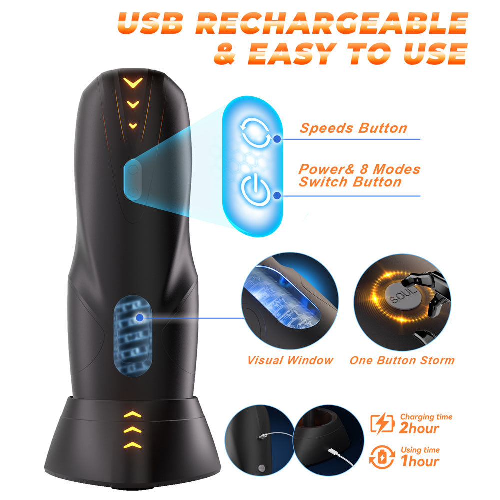 CyberSkin Galaxy Voy - USB Rechargeable Thrusting & Rotating Auto Masturbator with Heater-CS-GV-BLK