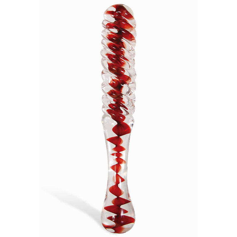 Adam & Eve Sweetheart Swirl Glass Dildo - Clear/Red Glass 22 cm Dildo-E131 6000