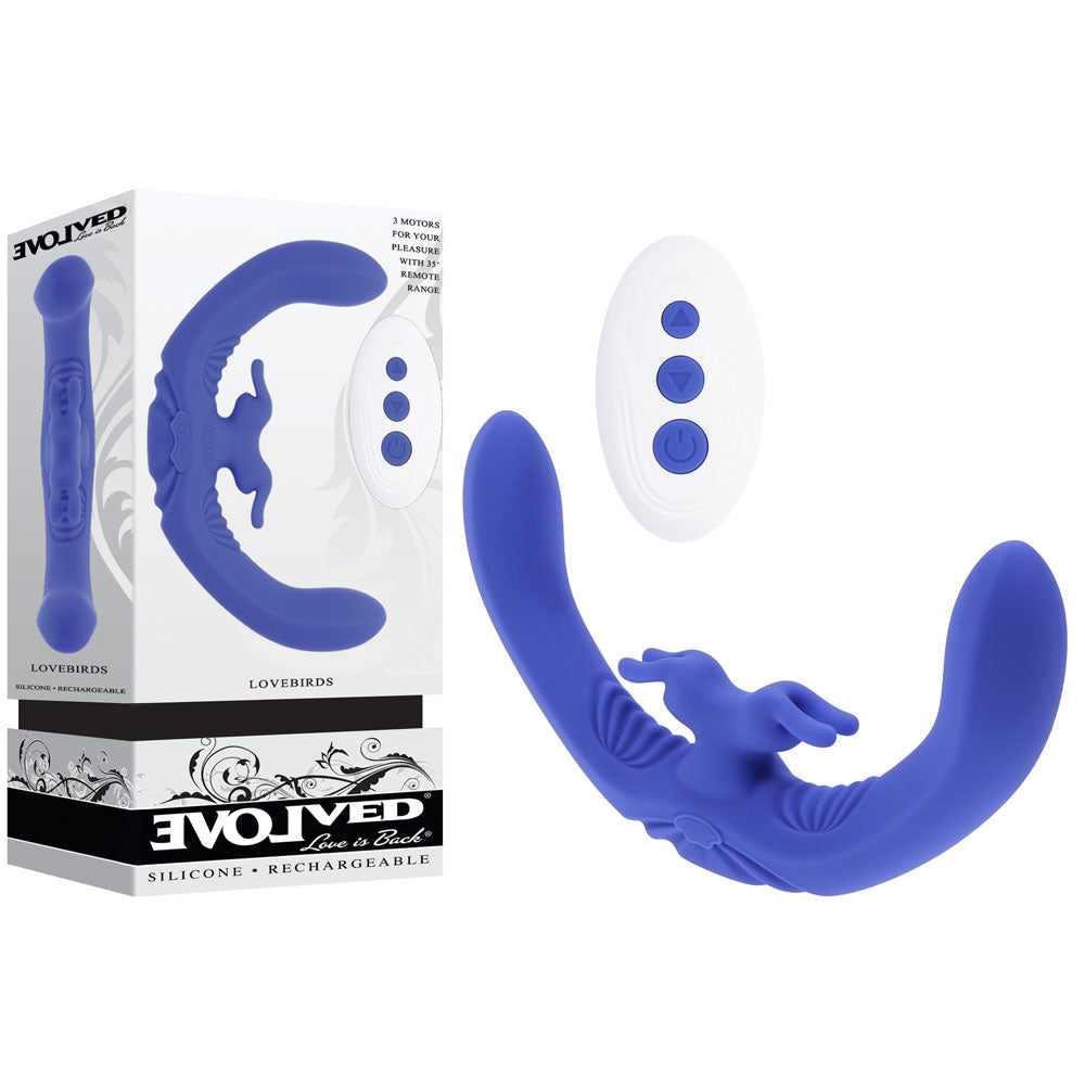 Evolved LOVEBIRDS - Purple 20.8 cm USB Rechargeable Double-Ended Rabbit Vibrator with Remote-EN-RS-6015-2