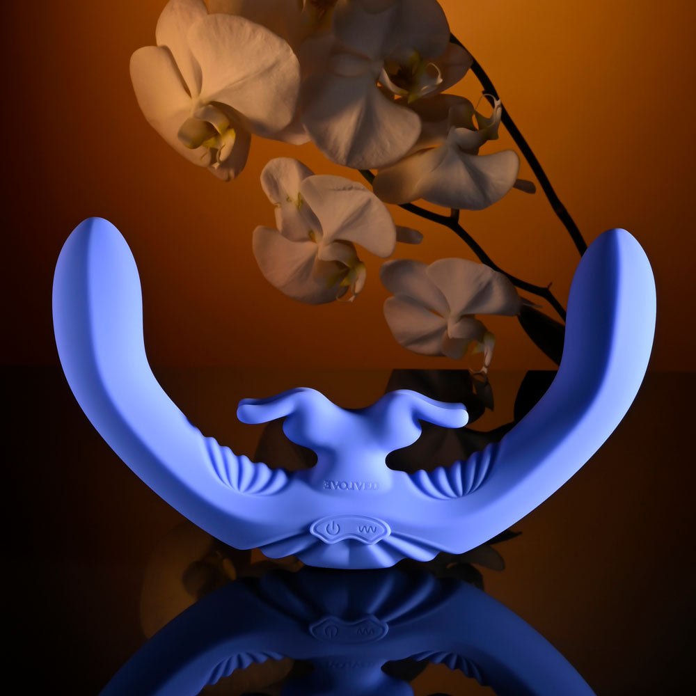 Evolved LOVEBIRDS - Purple 20.8 cm USB Rechargeable Double-Ended Rabbit Vibrator with Remote-EN-RS-6015-2