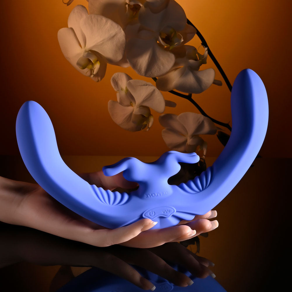 Evolved LOVEBIRDS - Purple 20.8 cm USB Rechargeable Double-Ended Rabbit Vibrator with Remote-EN-RS-6015-2