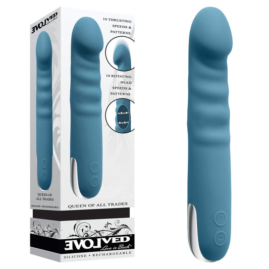Evolved QUEEN OF ALL TRADES - Blue 22.6 cm USB Rechargeable Thrusting & Rotating Vibrator-EN-RS-6305-2