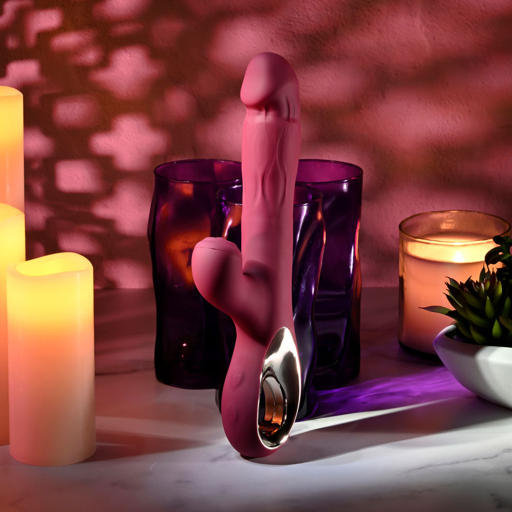 Evolved BURSTING WITH PLEASURE - Red 25.4 cm USB Rechargeable Vibrator with Tapping Clitoral Stimulator - EN-RS-6763-2