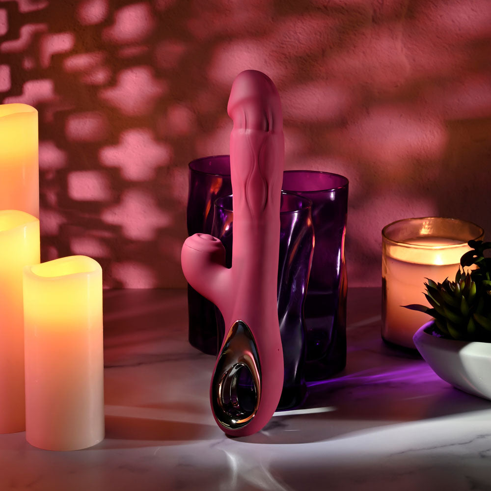 Evolved BURSTING WITH PLEASURE - Red 25.4 cm USB Rechargeable Vibrator with Tapping Clitoral Stimulator - EN-RS-6763-2