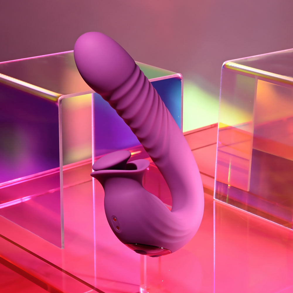 Evolved DEEP ECSTASY - Purple 16.5 cm USB Rechargeable Thrusting and Tapping Vibrator - EN-RS-6947-2