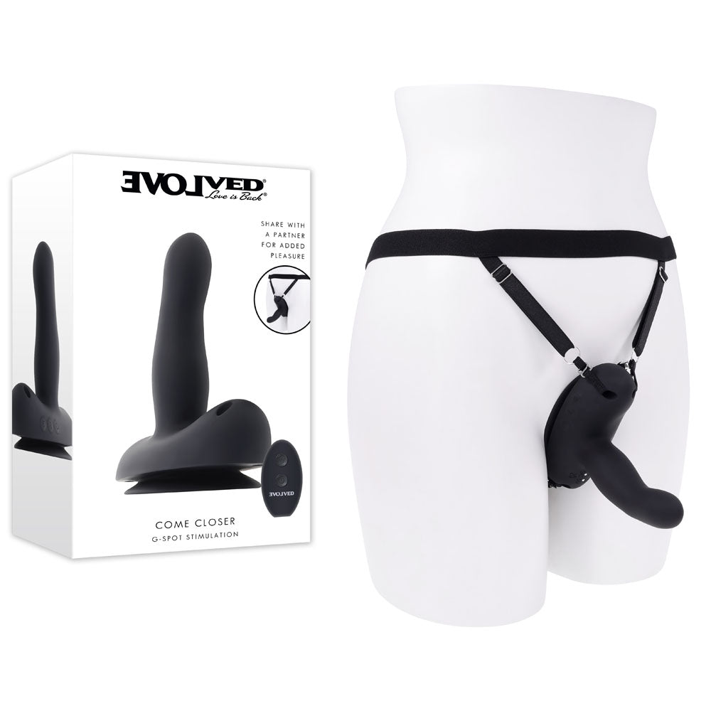 Evolved COME CLOSER - Black USB Rechargeable Vibrating Strap-On with Remote-EN-RS-7180-2
