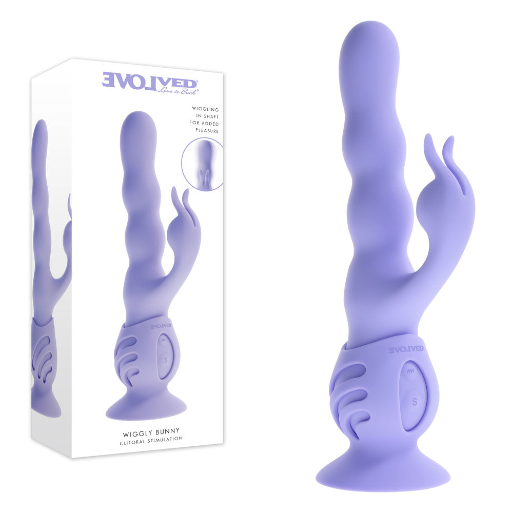 Evolved WIGGLY BUNNY - Purple USB Rechargeable Rabbit Vibrator with Suction Base - EN-RS-7715-2