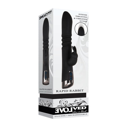 Evolved Rapid Rabbit - Black 25.4 cm USB Rechargeable Thrusting Rabbit Vibrator-EN-RS-8409-2