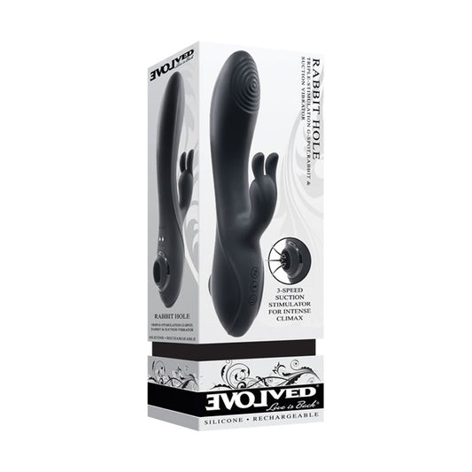 Evolved RABBIT HOLE - Black 21.2 cm USB Rechargeable Rabbit Vibrator-EN-RS-8805-2