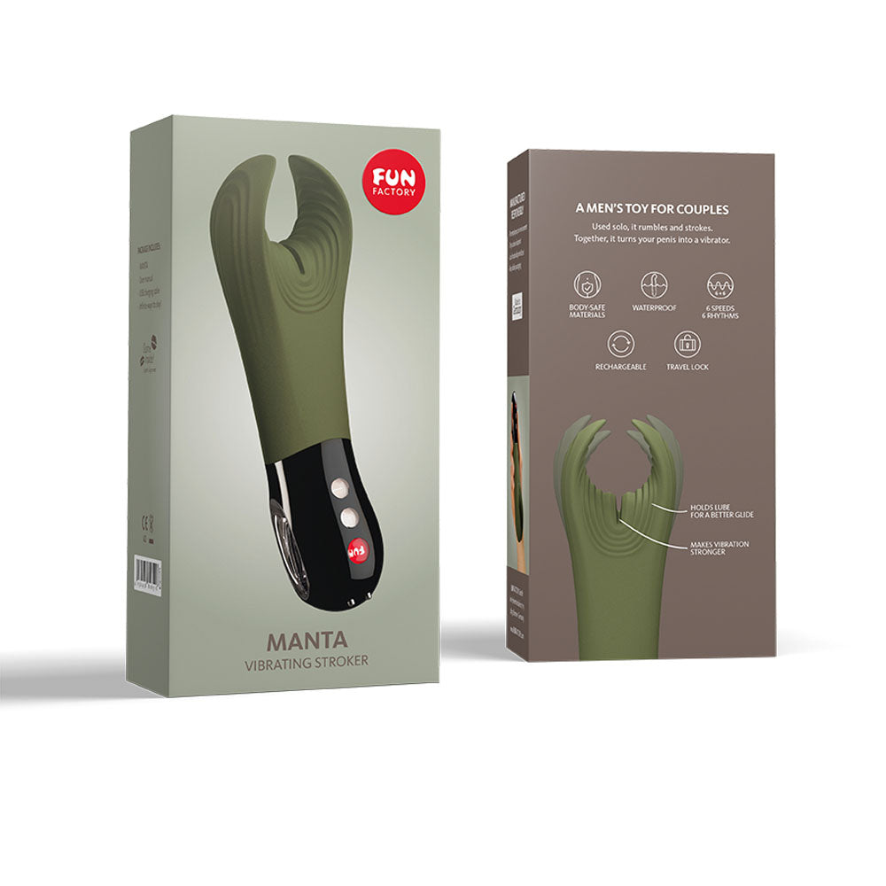 Fun Factory MANTA moss green-black - Moss Green 18 cm USB Rechargeable Mens & Couples Vibrator-FF000873DG01