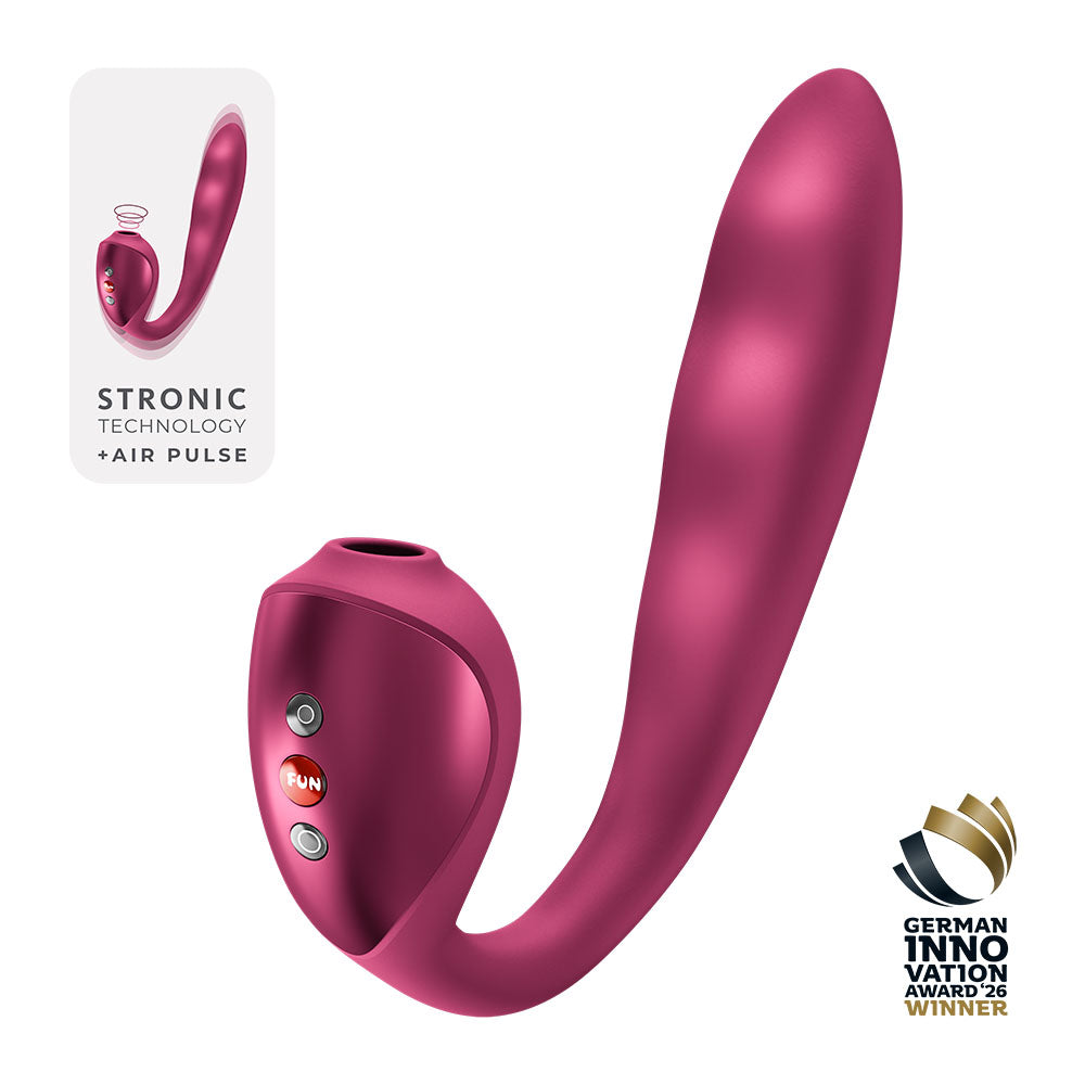 Fun Factory STRONIC PULSE ALLEGRO - Wine Red USB-C Rechargeable Thrusting Vibrator with Air Pulse Stimulator - FF001043WR01