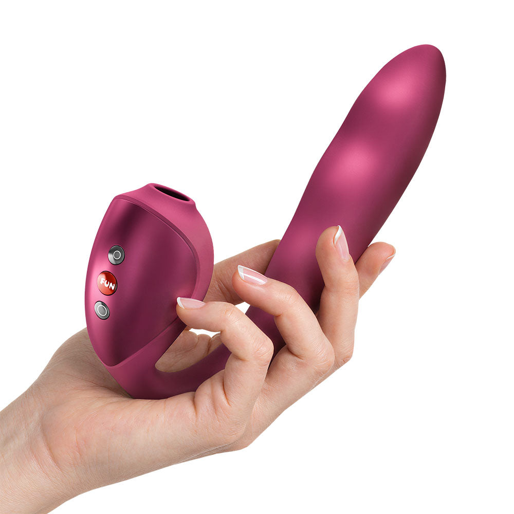 Fun Factory STRONIC PULSE ALLEGRO - Wine Red USB-C Rechargeable Thrusting Vibrator with Air Pulse Stimulator - FF001043WR01