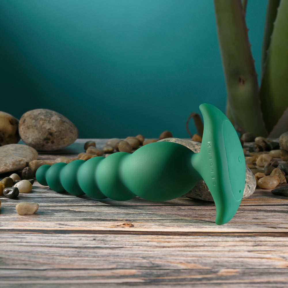 Gender X THE RATTLER - Green 17 cm USB Rechargeable Vibrating and Twirling Anal Plug - GX-RS-7357-2