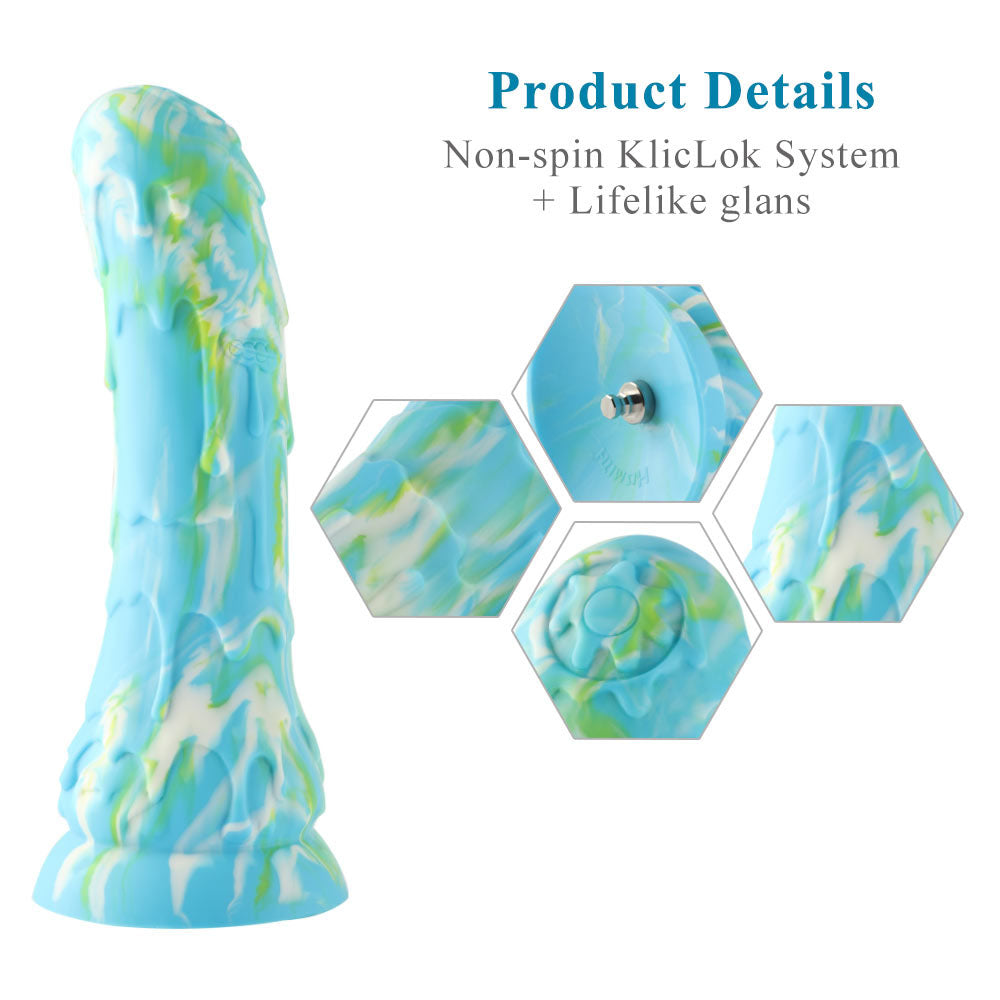 HiSmith Melting Snow Dildo with Kliclok - Blue 23.9 cm Dildo with Kliclok Machine Attachment - HSA110