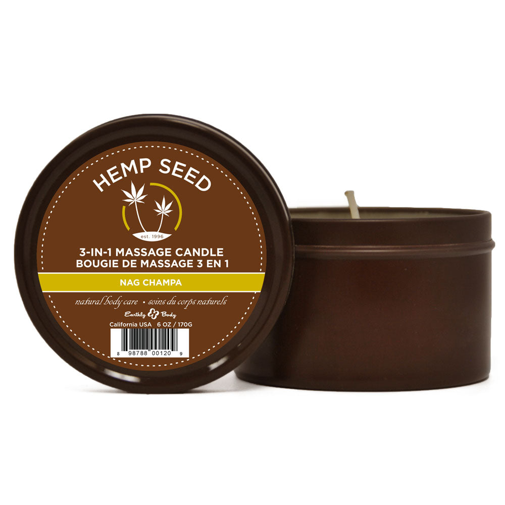 Hemp Seed 3-In-1 Massage Candle - Nag Champa (East Indian Incense) Scented - 170 g-HSC020