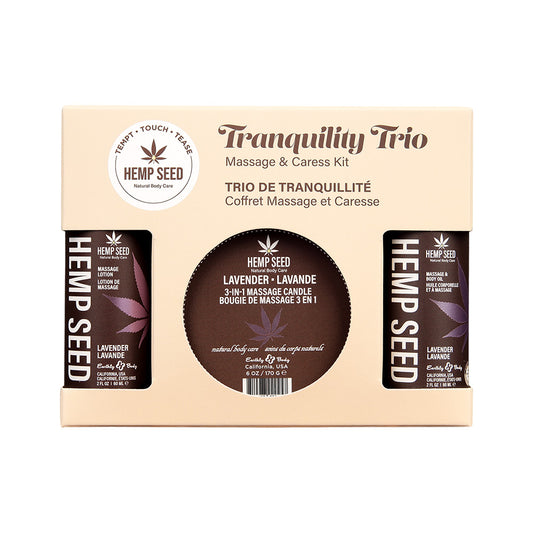 Hemp Seed Tranquility Trio - Lavender - Lavender Scented Massage & Caress Kit - 3 Piece Kit - HSMIB2517