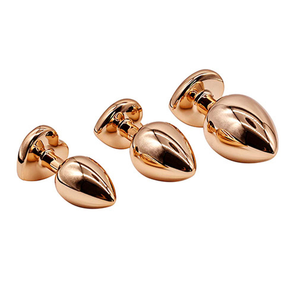 Adam & Eve ROSE GOLD HEART GEM ANAL TRAINING SET - Rose Gold Metal Anal Plugs with Pink Gem Bases - Set of 3 Sizes-I481 3100