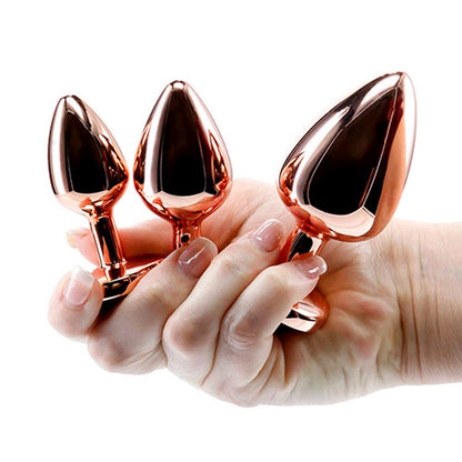 Adam & Eve ROSE GOLD HEART GEM ANAL TRAINING SET - Rose Gold Metal Anal Plugs with Pink Gem Bases - Set of 3 Sizes-I481 3100