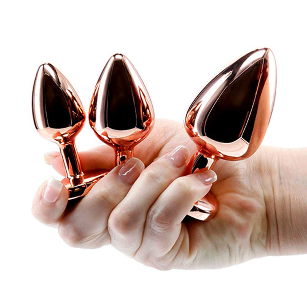 Adam & Eve ROSE GOLD HEART GEM ANAL TRAINING SET - Metal Anal Plugs