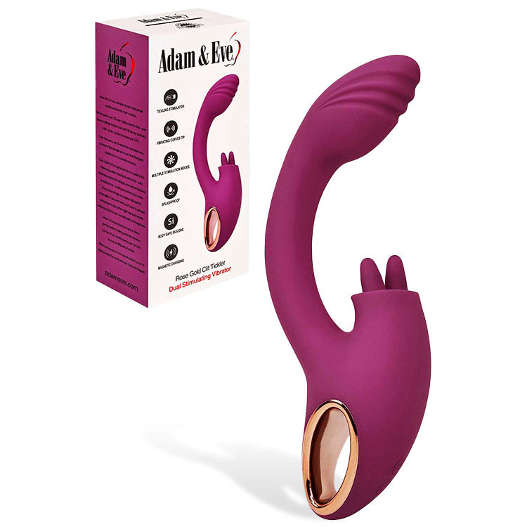 Adam & Eve ROSE GOLD CLIT TICKLER - Red 22 cm USB Rechargeable Rabbit Vibrator-J904 3100