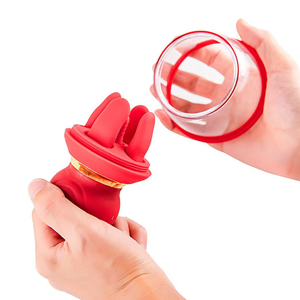 Adam & Eve SQUEEZE-N-PLEASE Pump - Red - Red USB Rechargeable Vaginal Pump with Massaging Tongue and Fingers - L685 6000