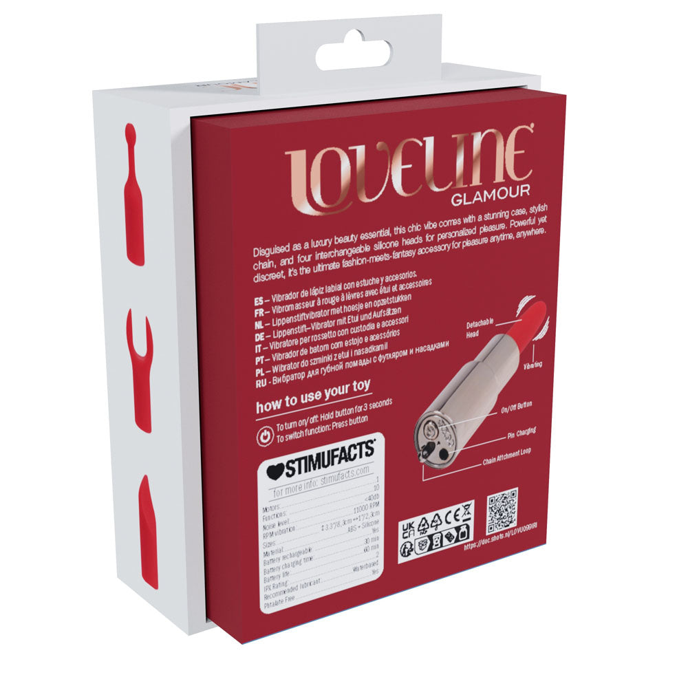 LOVELINE Sparkle - Red 8.3 cm USB Rechargeable Lipstick Vibrator - LOVU099IRI