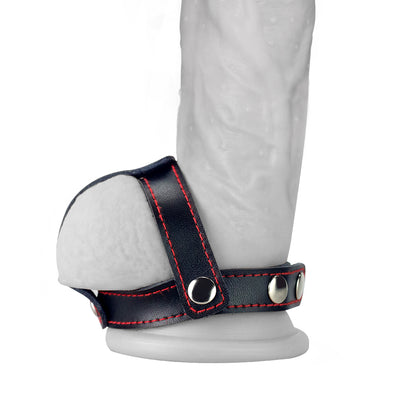 Bondage Fetish T-Style Leather Cock Ring with Ball Divider - Black Cock Ring-LV761005