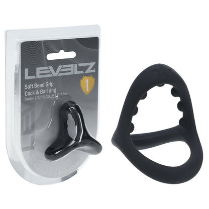 LEVELZ Soft Bead Grip Silicone Cock Ring - Black - Black Cock & Balls Rings - LVL01-0032BLK
