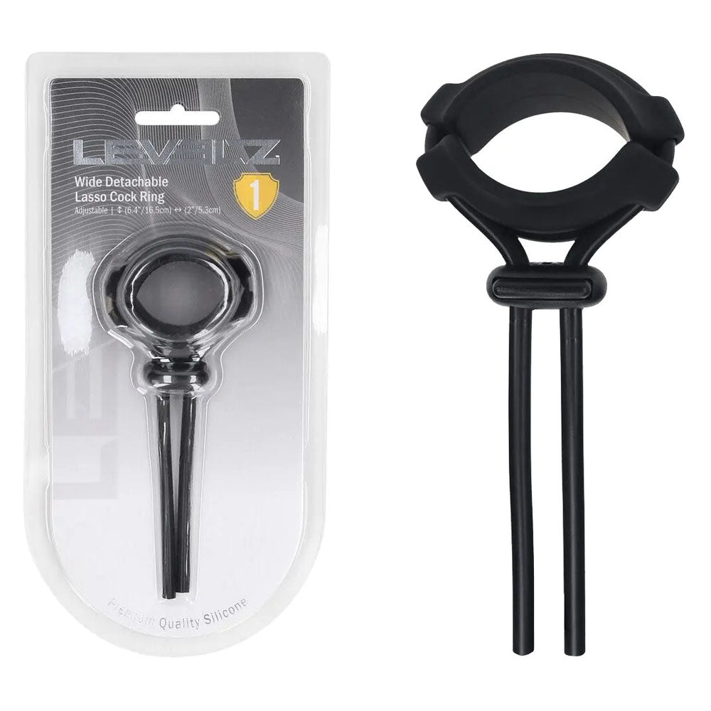 LEVELZ Wide Detachable Lasso Cock Ring - Black - Black Adjustable Cock Ring-LVL01-0054BLK