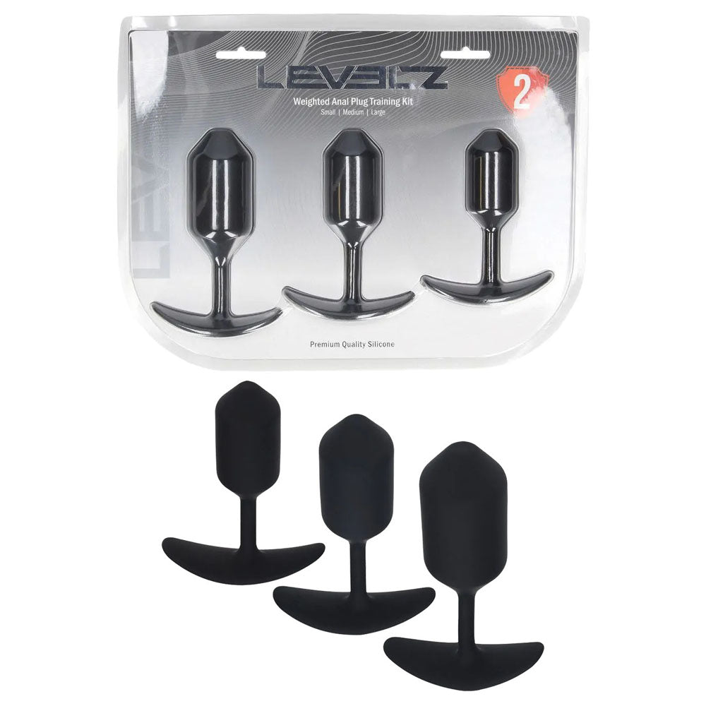 LEVELZ Silicone Weighted Anal Plug Training Set - Black Weighted Butt Plugs - Set of 3 Sizes-LVL02-0005BLK