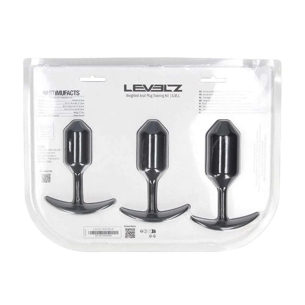 LEVELZ Silicone Weighted Anal Plug Training Set - Black Weighted Butt Plugs - Set of 3 Sizes-LVL02-0005BLK