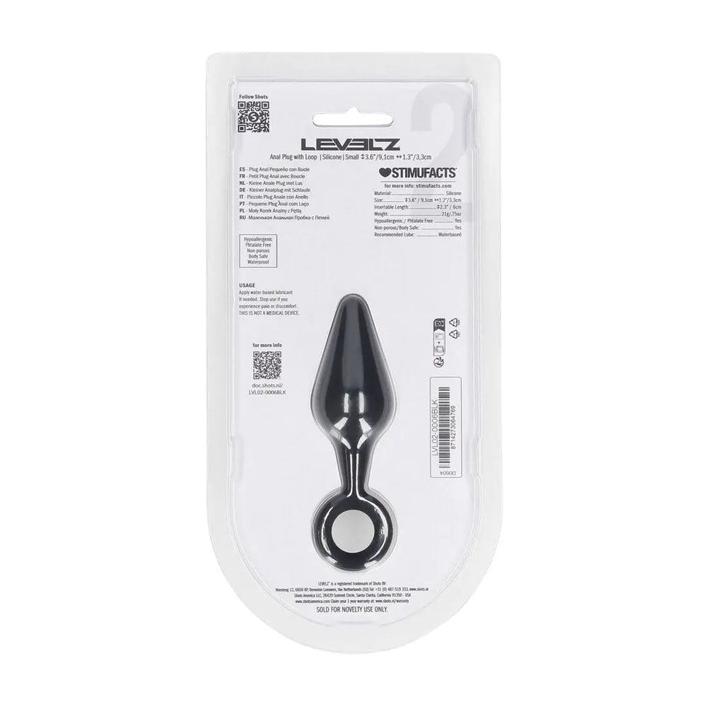 LEVELZ Silicone Anal Plug with Loop - Small - Black - Black Small Butt Plug-LVL02-0006BLK
