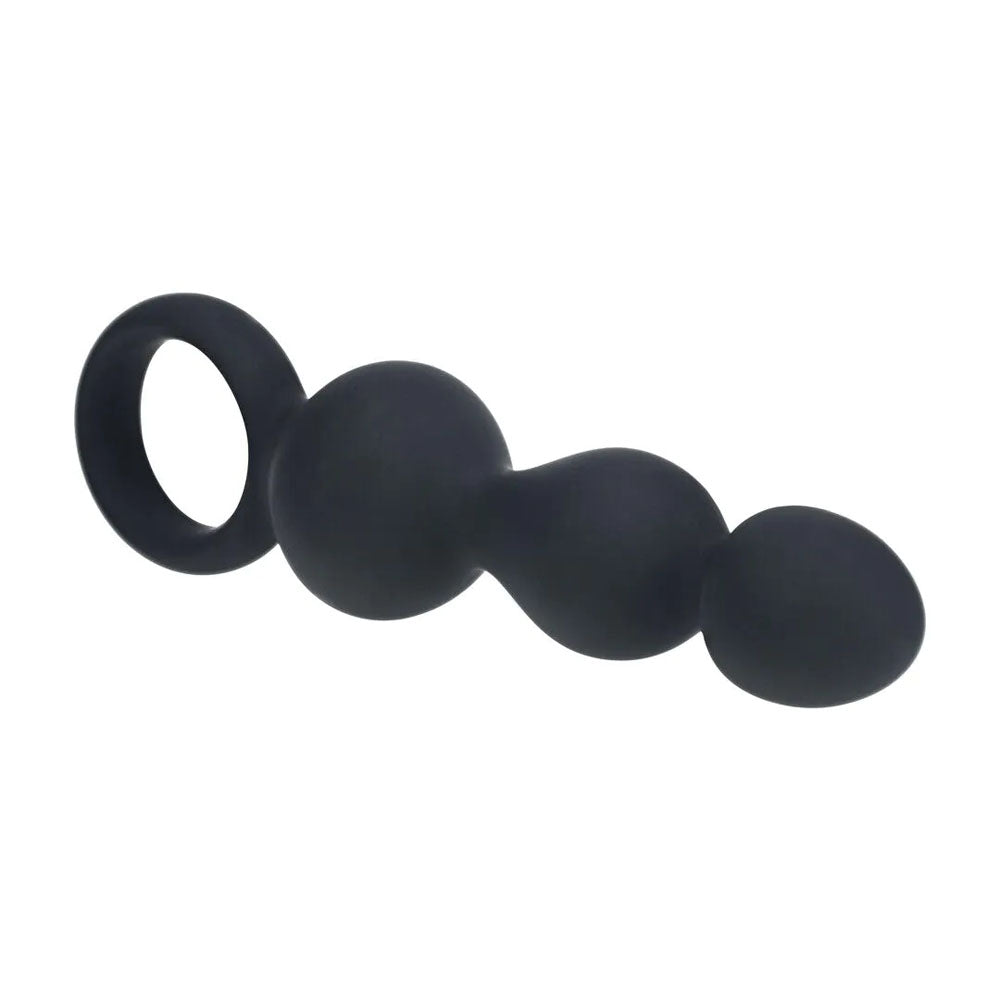 LEVELZ Beaded Silicone Anal Probe with Loop - Black 15.3 cm Beaded Anal Plug-LVL02-0028BLK