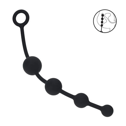 LEVELZ Curved Silicone Anal Beads - Black - Black 29.5 cm Anal Beads-LVL02-0037BLK