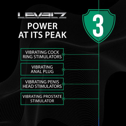 LEVELZ Vibrating & Thrusting TriO Cock Ring with Prostate Stimulator - Black USB Rechargeable Vibrating Cock Ring with Thrusting Prostate Plug-LVL03-0033BLK