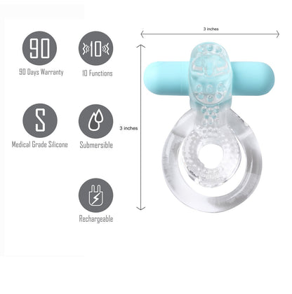Maia Jayden - Clear/Blue USB Rechargeable Vibrating Cock & Ball Rings-MA1720-CLR