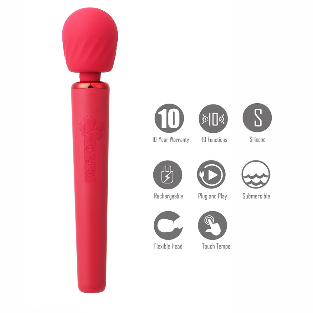 Maia NALA - Red - Red 30 cm USB Rechargeable Massage Wand-MA23-08-RED