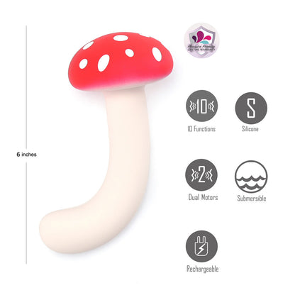 Maia ALICE - Red/White 15.2 cm USB Rechargeable Dual Vibrating Mushroom - MA25-24