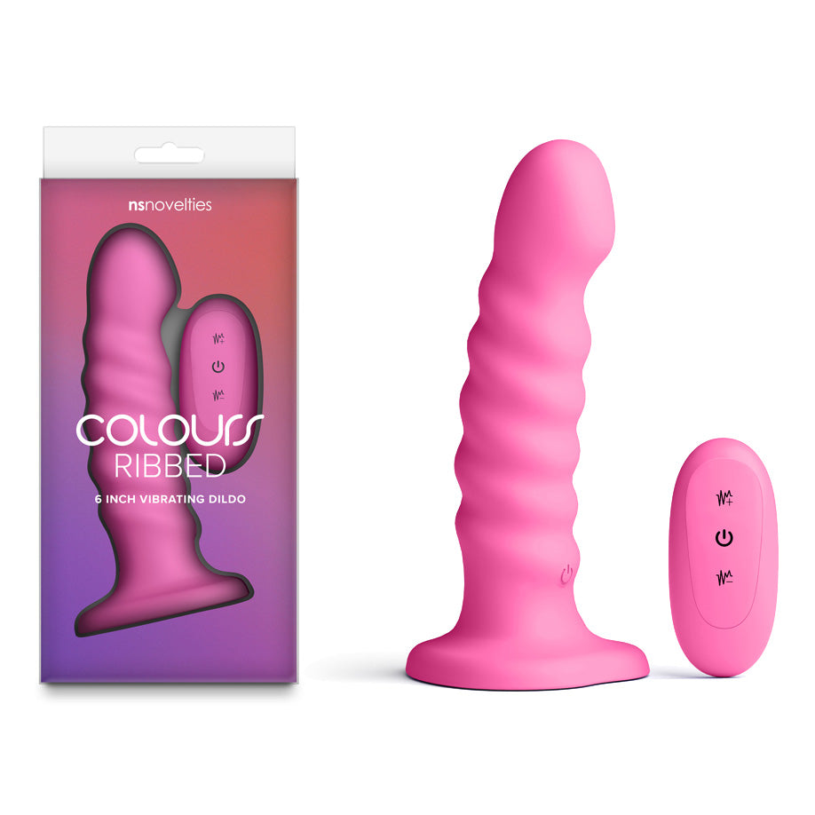 Colours Ribbed - 6 Vibrating Dildo - Pink - Pink 16.5 cm USB Rechargeable Vibrating Dildo with Wireless Remote - NSN-0401-54