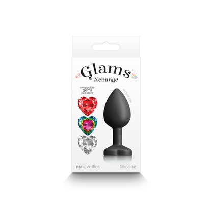 Glams Xchange Heart - Small - Black Small Butt Plug with Interchangeable Heart Gems-NSN-0514-03