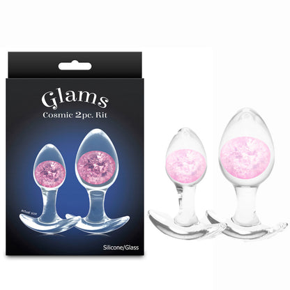 Glams Cosmic 2pc Kit - Pink - Clear/Pink Butt Plugs - Set of 2 Sizes-NSN-0515-04