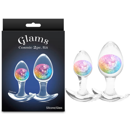 Glams Cosmic 2pc Kit - Rainbow - Clear/Rainbow Butt Plugs - Set of 2 Sizes-NSN-0515-09