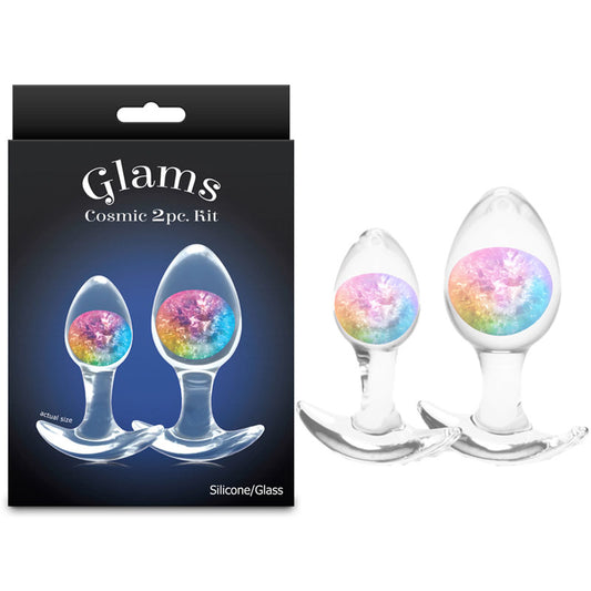 Glams Cosmic 2pc Kit - Rainbow - Clear/Rainbow Butt Plugs - Set of 2 Sizes-NSN-0515-09