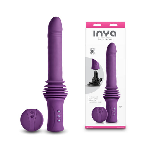 INYA Super Stroker - Purple - Purple 36.8 cm USB Rechargeable Thrusting Vibrator with Remote Control & Stand-NSN-0558-05
