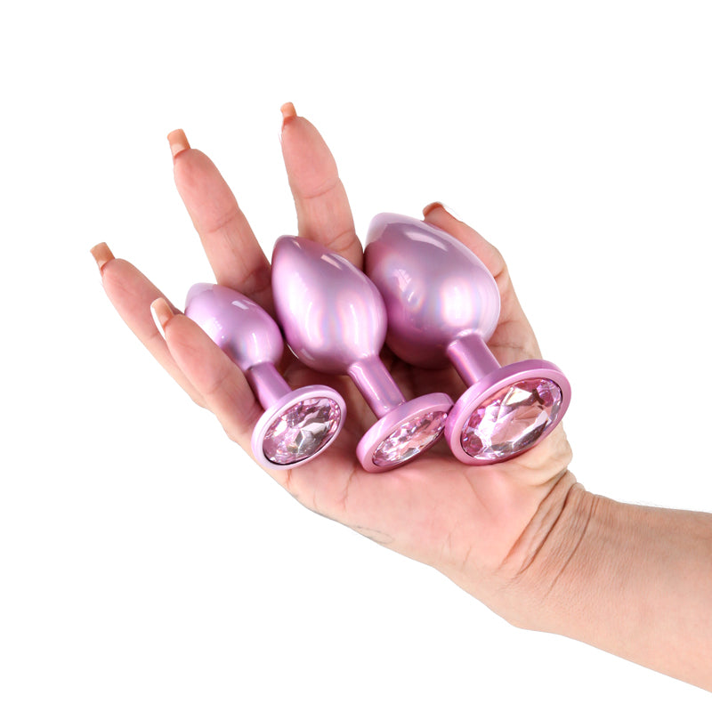Rear Assets Trainer Kit - Iridescent Pink - Iridescent Pink Metallic Butt Plugs - Set of 3 Sizes-NSN-0960-05