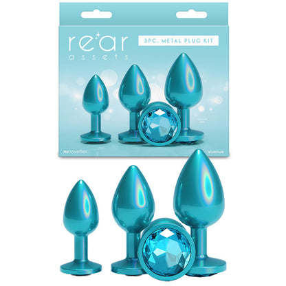 Rear Assets Trainer Kit - Iridescent Teal - Iridescent Teal Metallic Butt Plugs - Set of 3 Sizes-NSN-0960-07