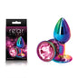 Rear Assets Multi Coloured Small - Multi Coloured Small Metal Butt Plug with Pink Gem Base-NSN-0960-14