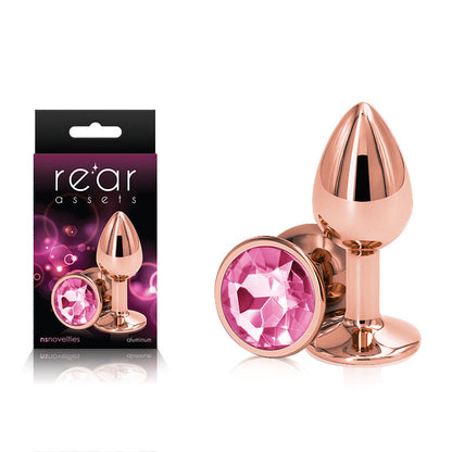 Rear Assets Rose Gold Small - Rose Gold Small Metal Butt Plug with Pink Gem Base-NSN-0961-14