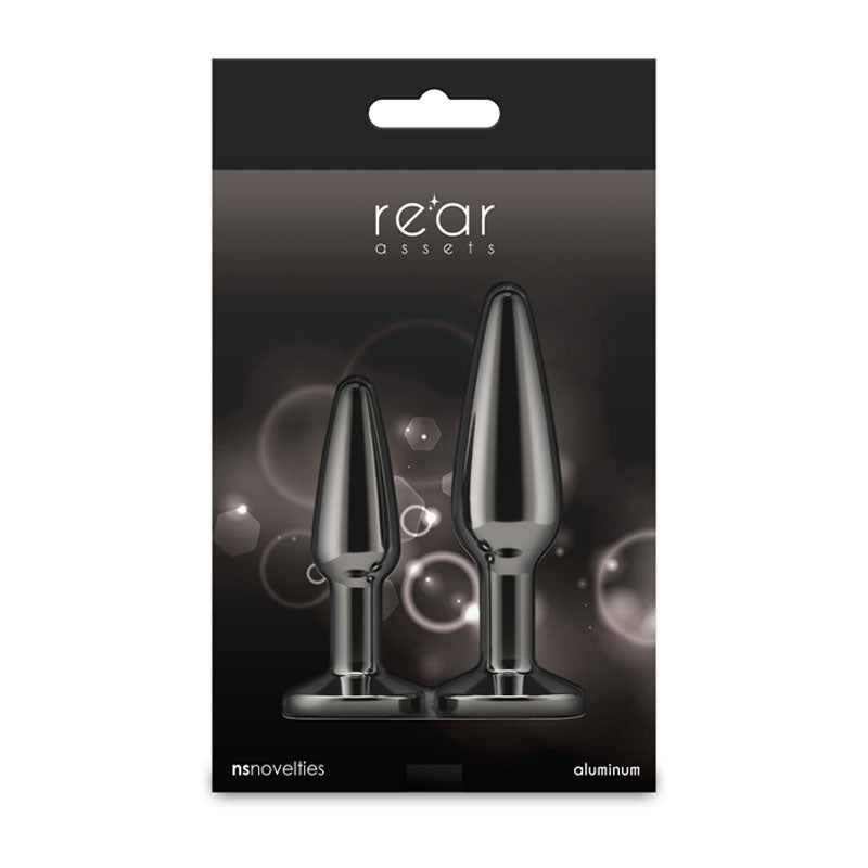 Rear Assets Tapered Trainer Kit - Gunmetal - Gunmetal Grey Metal Butt Plugs - Set of 2 Sizes-NSN-0969-03